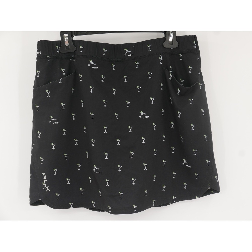 RLX Ralph Lauren Skort Black Golf Print Lined Pockets Stretch Women's Large